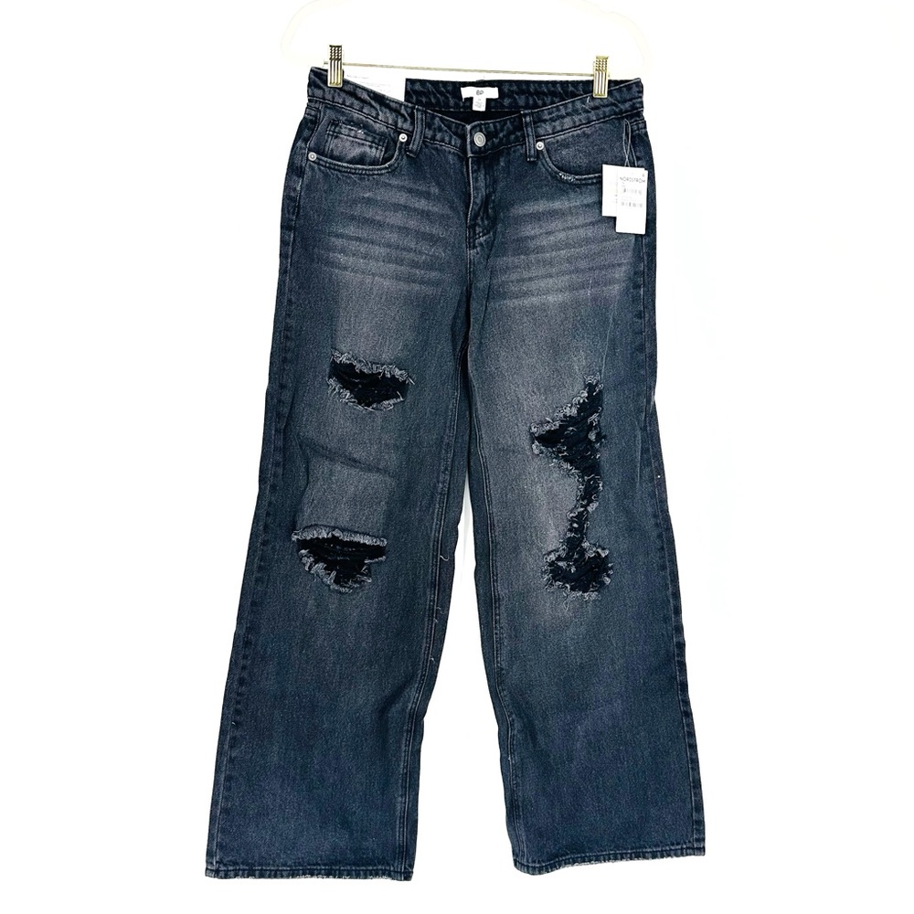 NEW BP Black Destroyed Wide Leg Low Rise Denim Jean 100% Cotton Size 29, Size 30 - Picture 7 of 14